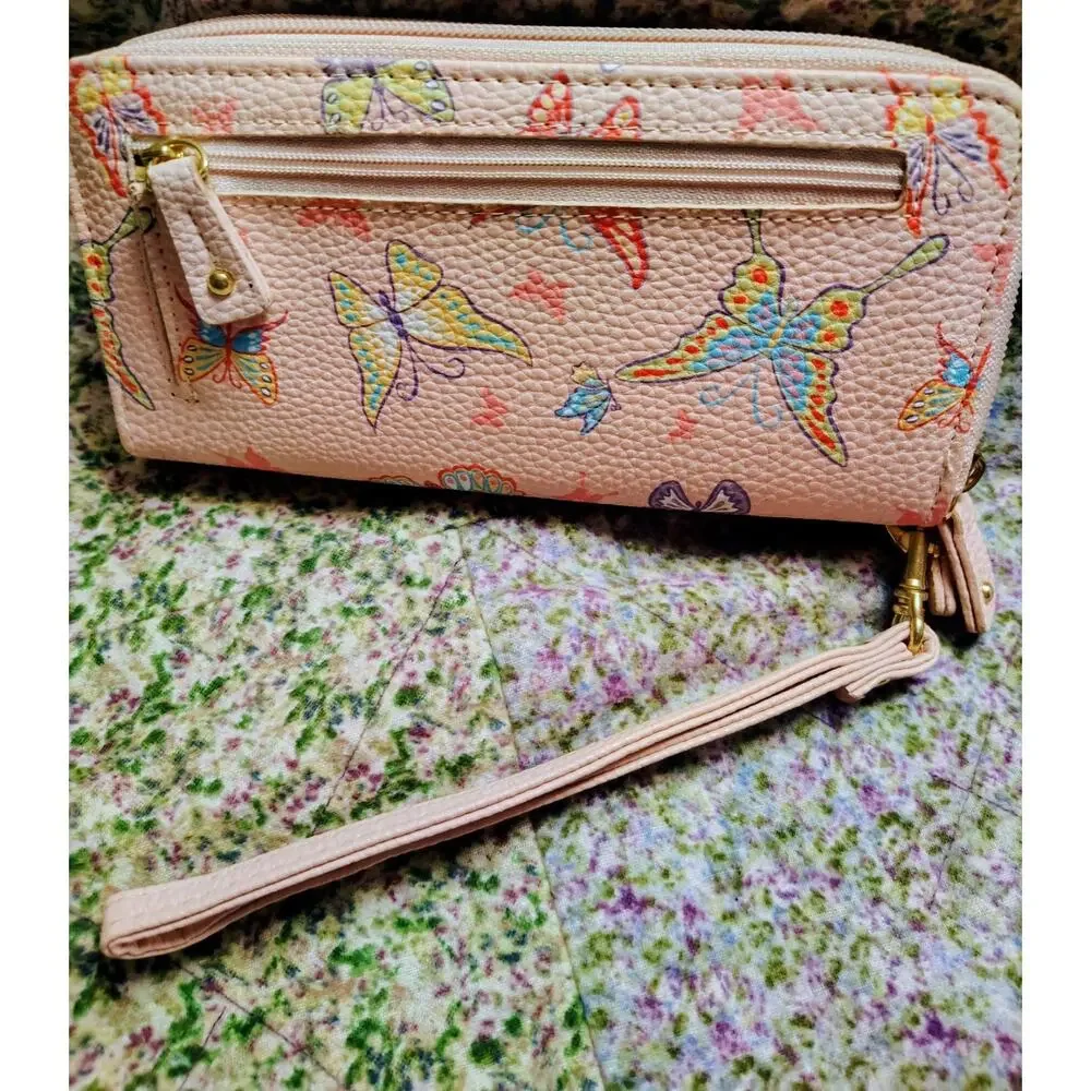 Pink Butterfly Leather Stone Mountain Wallet